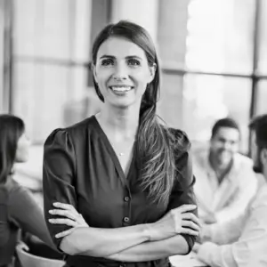 a woman with her arms crossed