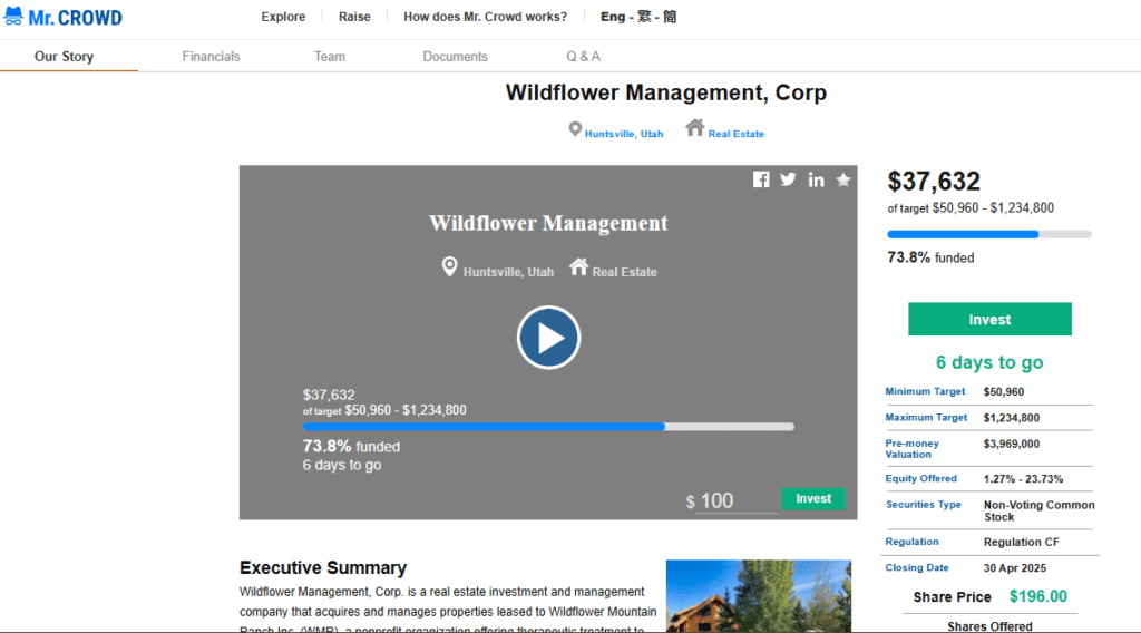 Wildflower Mountain Ranch 2nd Investor Crowdfunding Stock Offering (Deleted Online Recently)